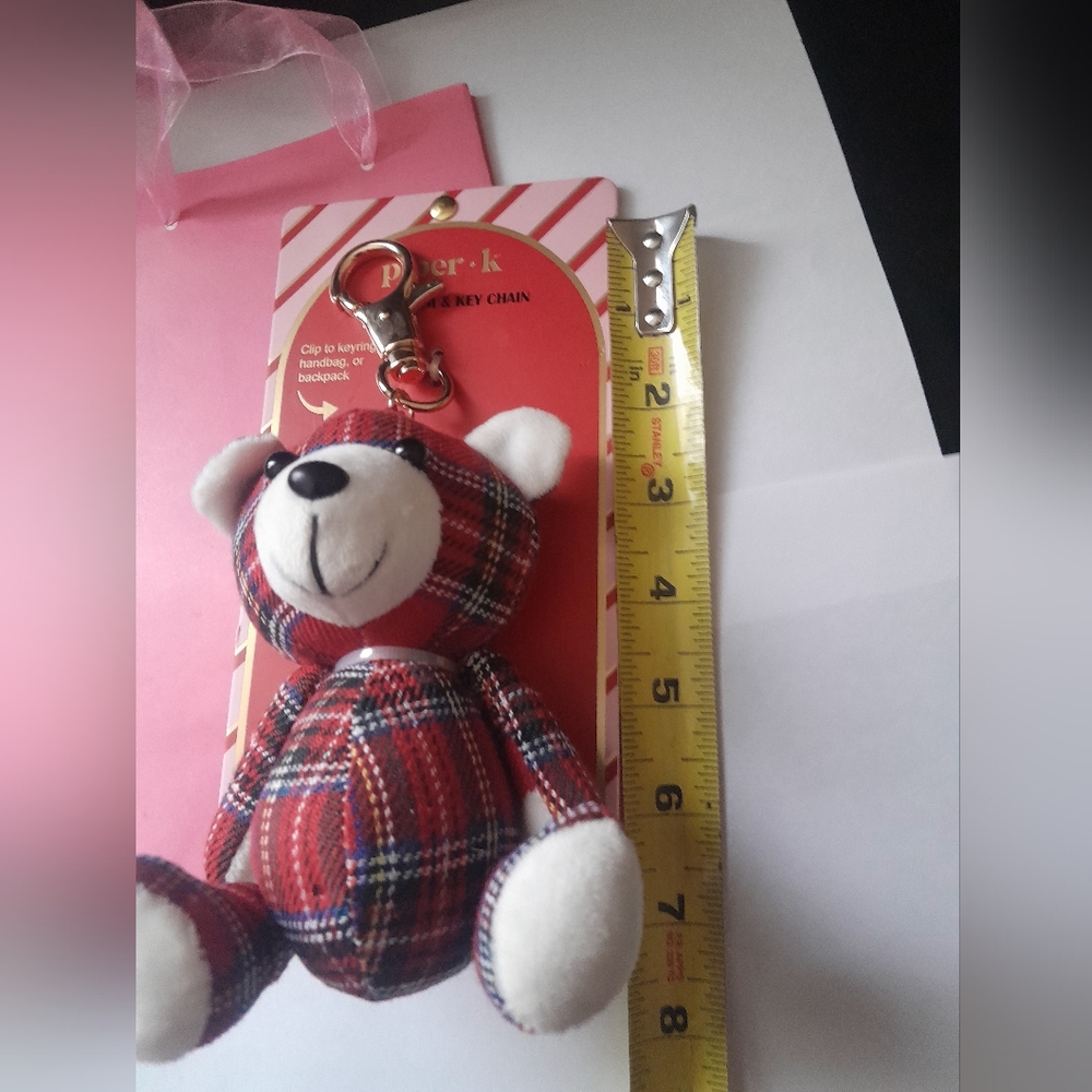 New Plaid Bear Tote/Keychain 7" With Gift Bag